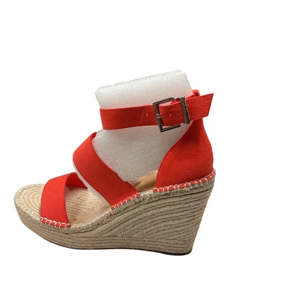 INC International Concepts Coral Red Platform Wedge Espadrille Sandals‎ Size 7.5